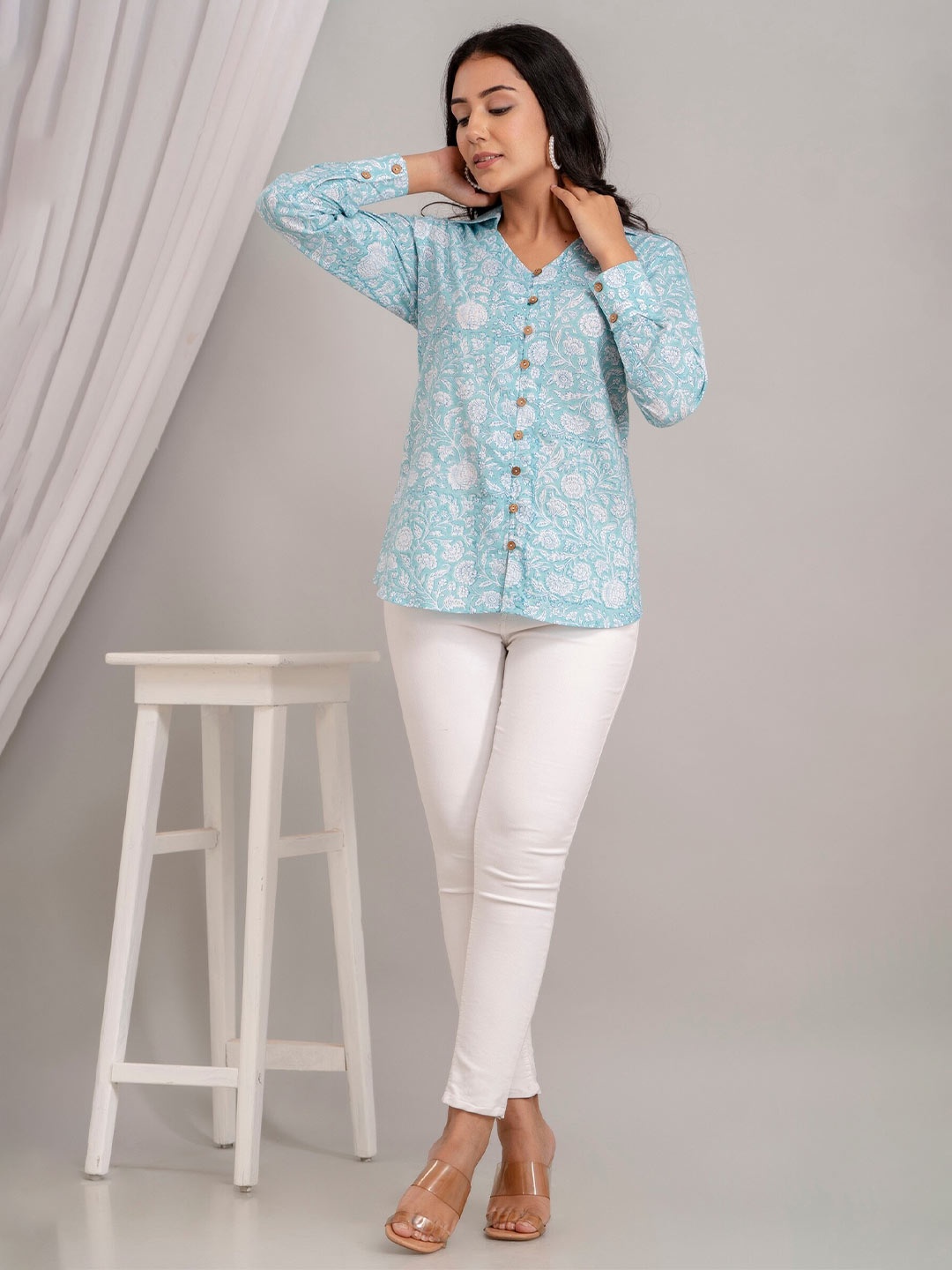 

Kohsh Floral Cotton Printed Casual Shirt, Blue