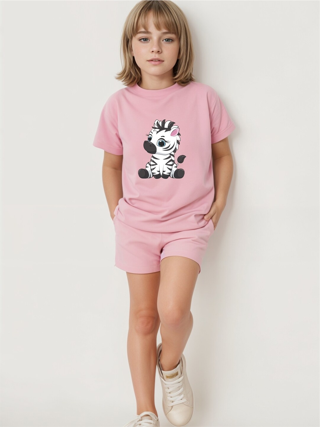 

Minicult Unisex Kids Printed Pure Cotton T-shirt With Shorts, Pink