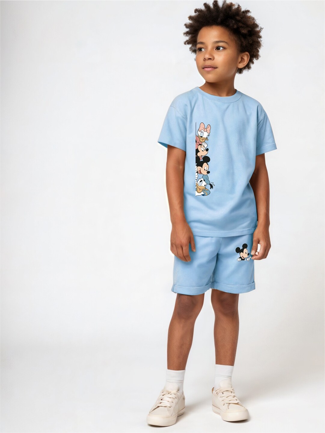 

Minicult Kids Printed Short Sleeves Round Neck Pure Cotton T-shirt with Shorts, Blue