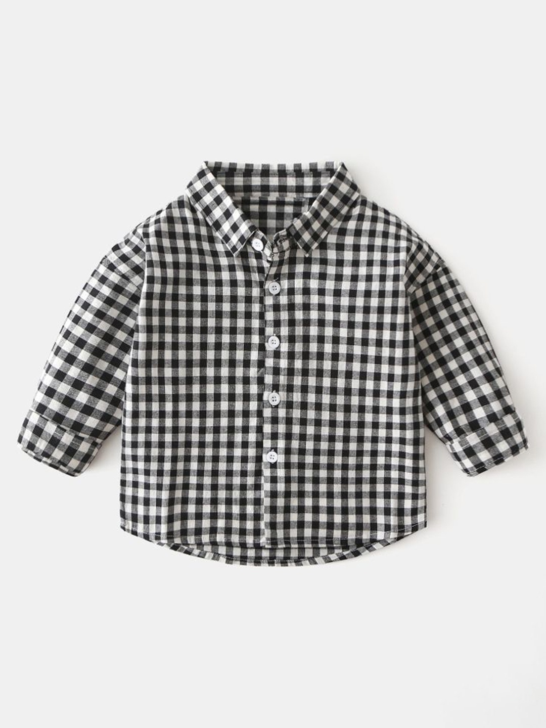 

StyleCast Boys Spread Collar Gingham Checks Opaque Cotton Casual Shirt, Black