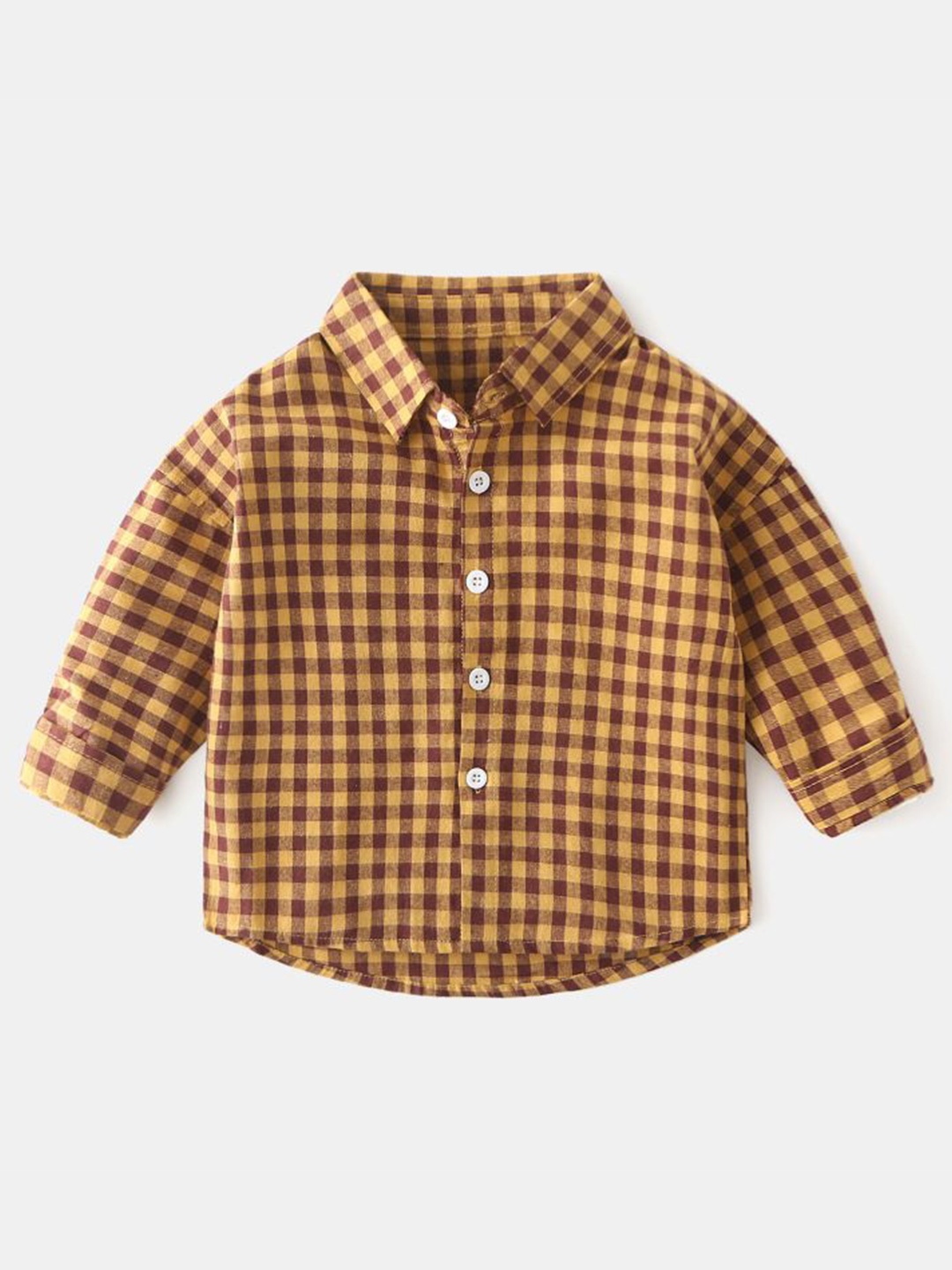 

StyleCast Boys Spread Collar Gingham Checks Opaque Cotton Casual Shirt, Orange