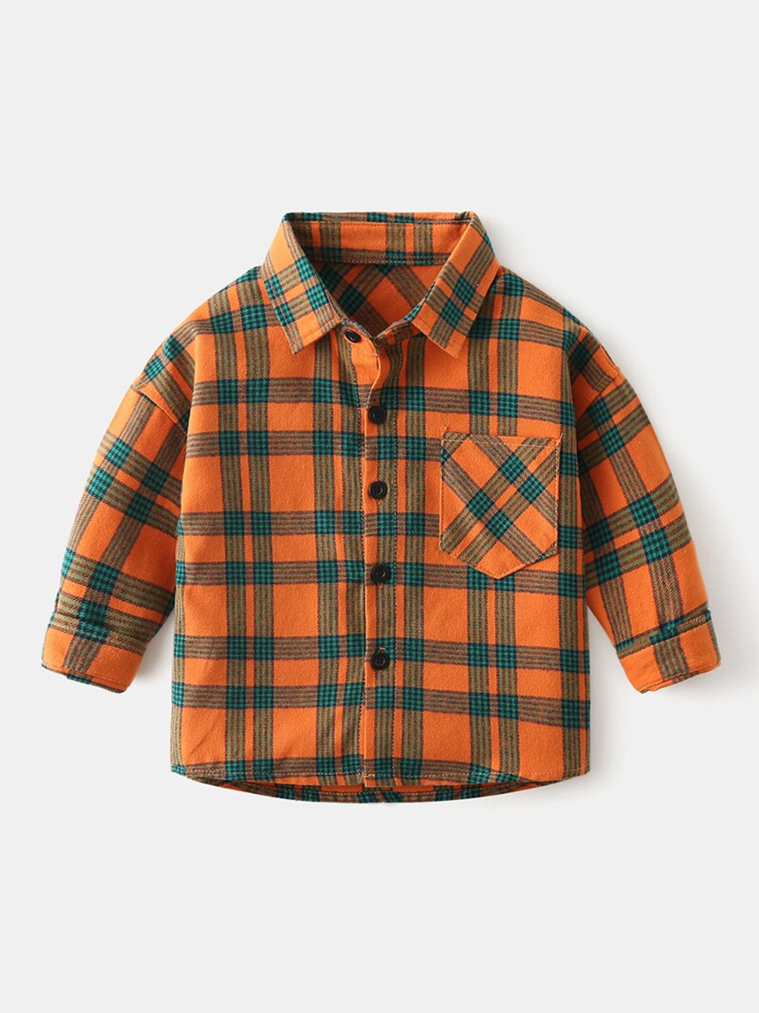 

StyleCast Boys Orange Spread Collar Checked Regular Fit Cotton Casual Shirt