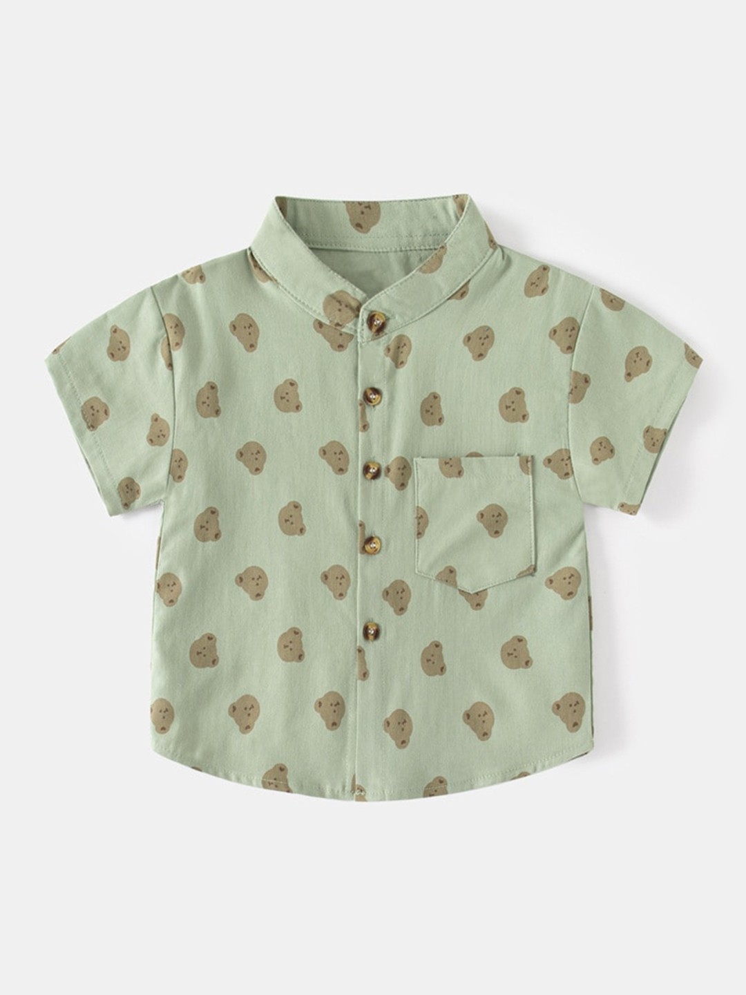 

StyleCast Boys Green Mandarin Collar Printed Regular Fit Cotton Casual Shirt