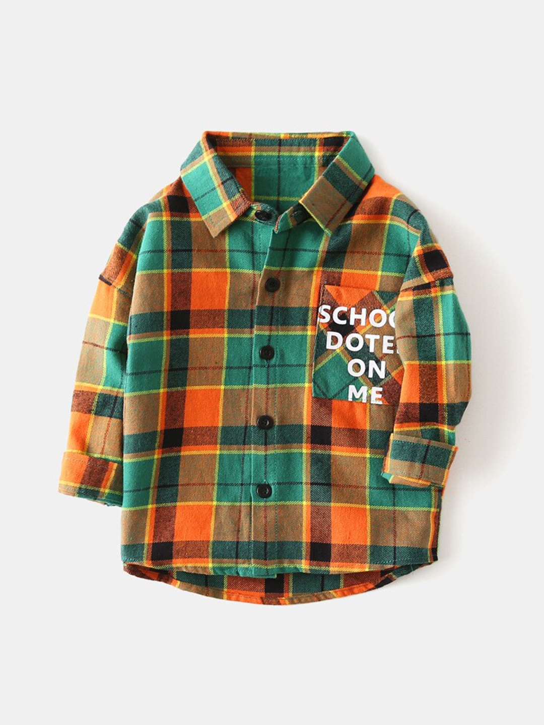 

StyleCast Boys Orange & Green Spread Collar Checked Regular Fit Cotton Casual Shirt