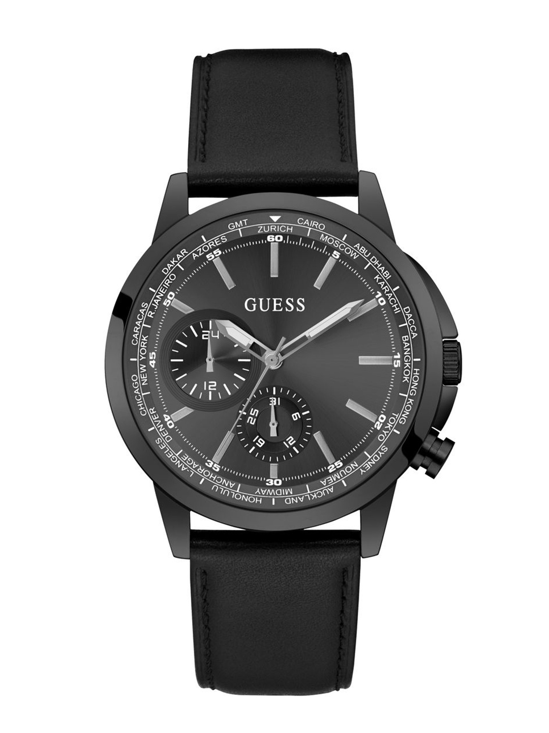 

GUESS Men Dial & Leather Straps Analogue Multi Function Chronograph Watch- GW0540G3, Black