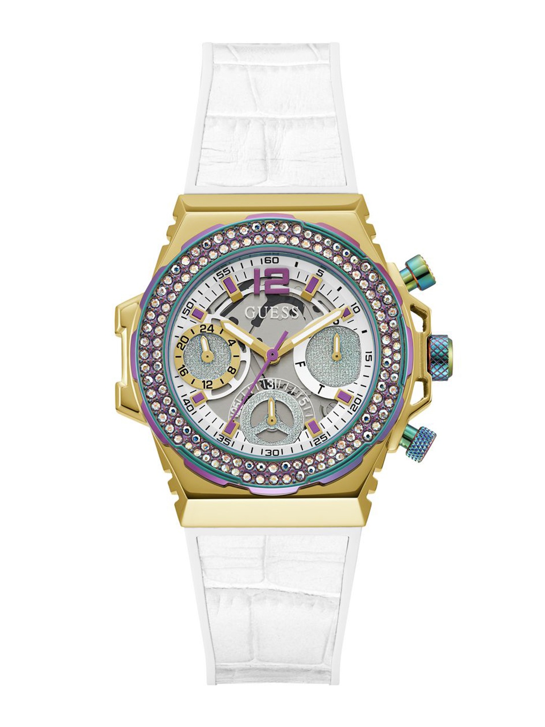 

GUESS Women Dial & Leather Straps Analogue Chronograph Watch GW0553L2, Silver