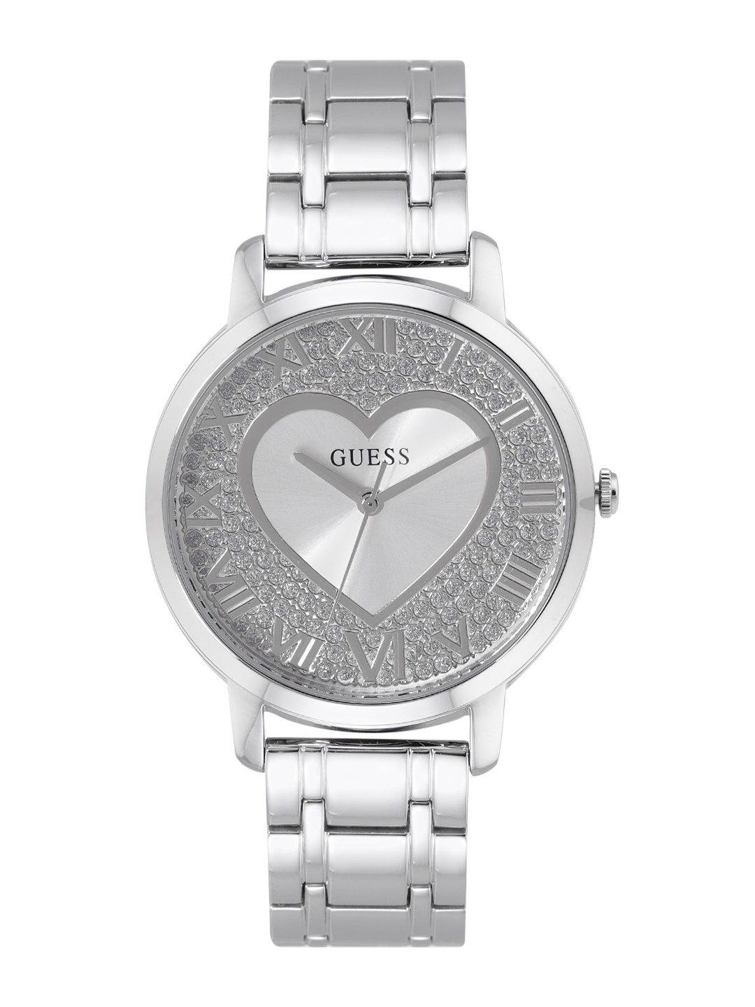 

GUESS Women Trend Lover Embellished Bracelet Style Straps Analogue Watch U1400L1M, Silver