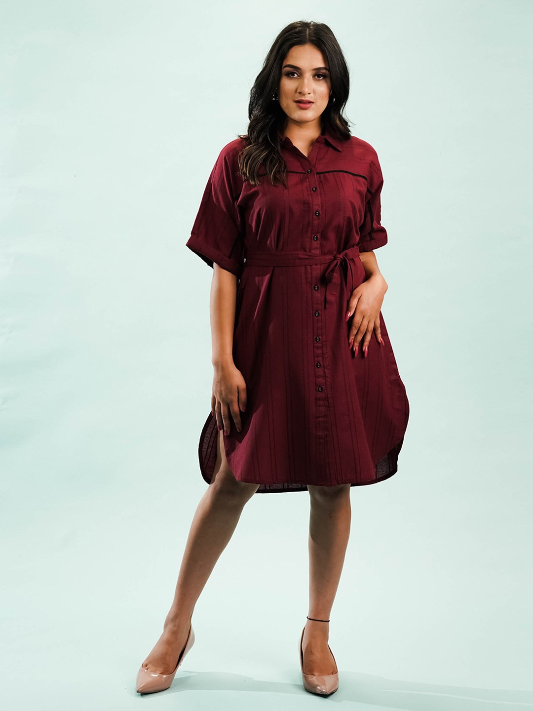 

NoLabels Extended Sleeves Shirt Dress, Maroon