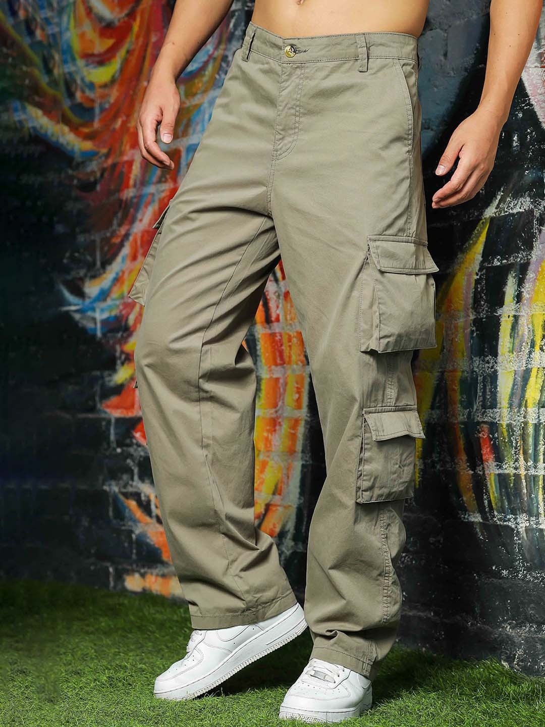 

House of Koala Relaxed Fit Mid Rise Pure Cotton Cargos Trousers, Grey
