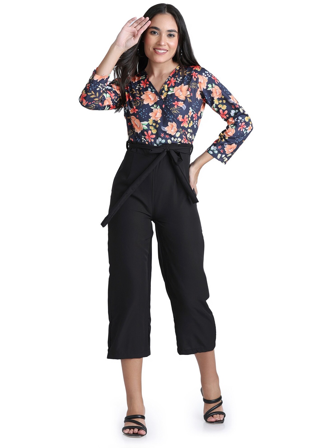 

BAESD Floral Printed Basic Jumpsuit, Black