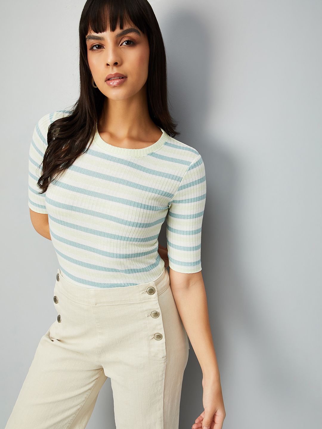 

max Women Striped T-shirt, Green