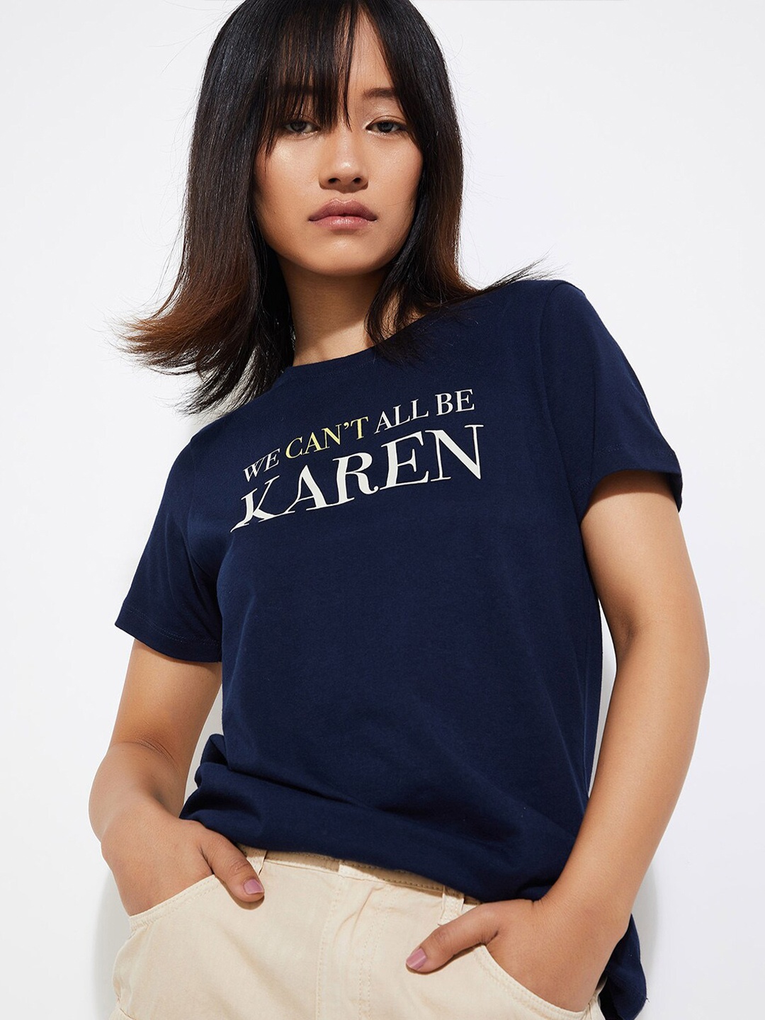 

max URB_N Women Graphic Print T-shirt, Navy blue