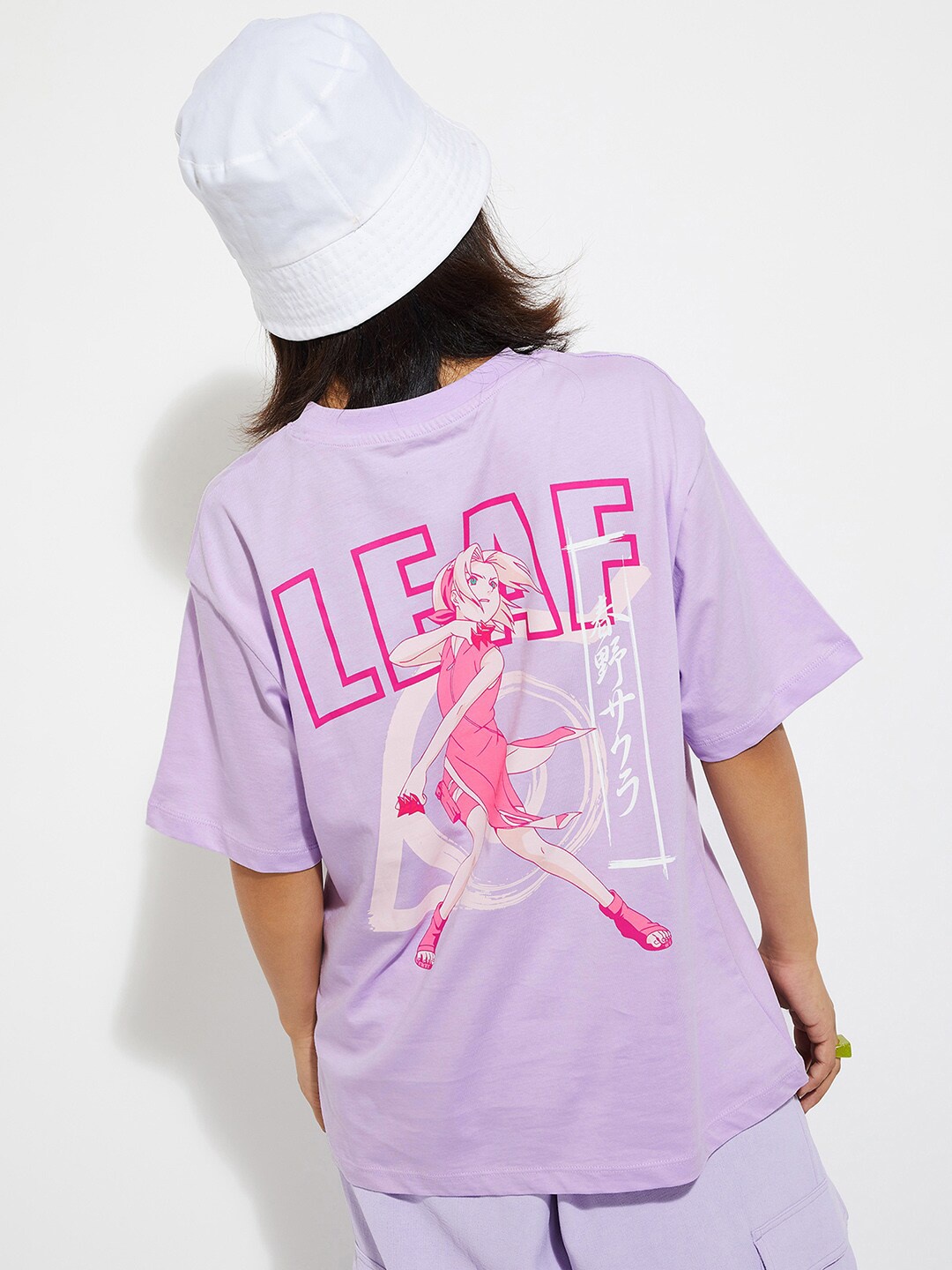

max URB_N Women Oversized Sakura Printed T-shirt, Purple