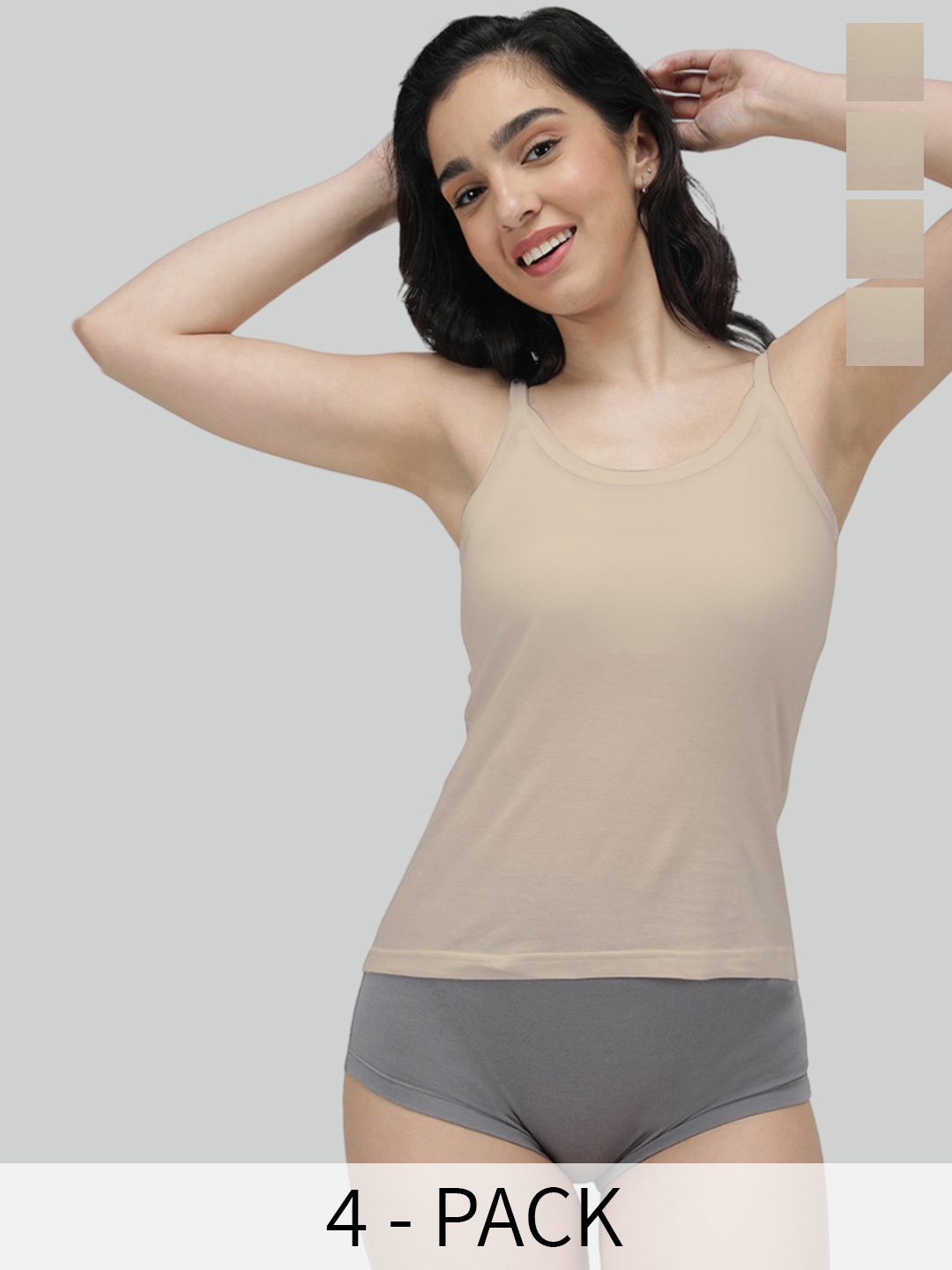 

AMUL COMFY Pack Of 4 Pure Cotton Camisoles, Beige