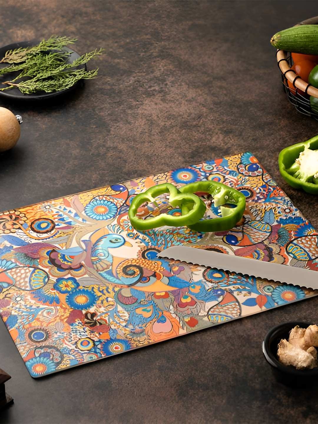 

KOLOROBIA Blue & Yellow Printed Chopping Board