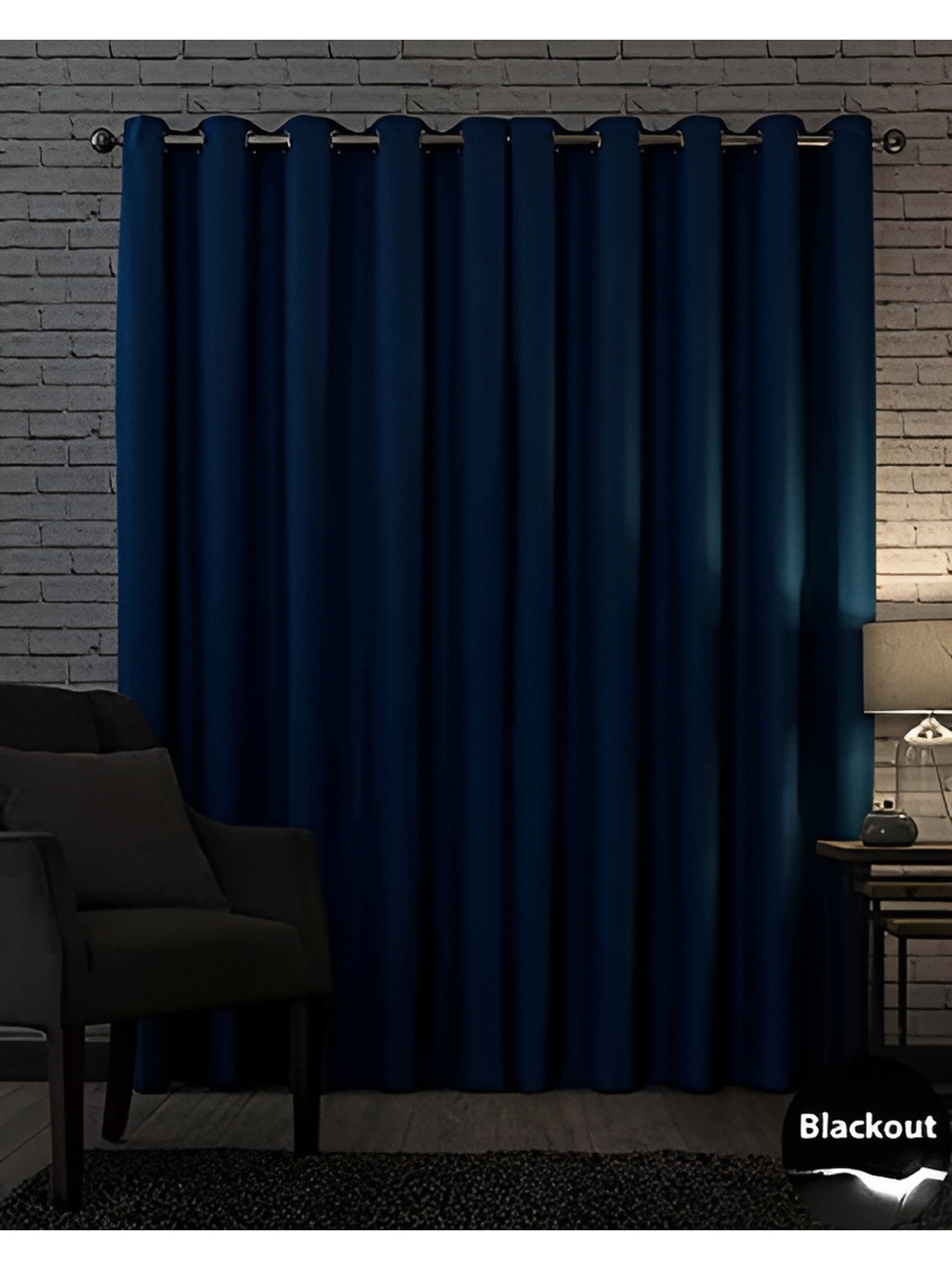 Nefertiti Home Navy Blue 2 Pieces Eyelet Room Darkening Door Curtain