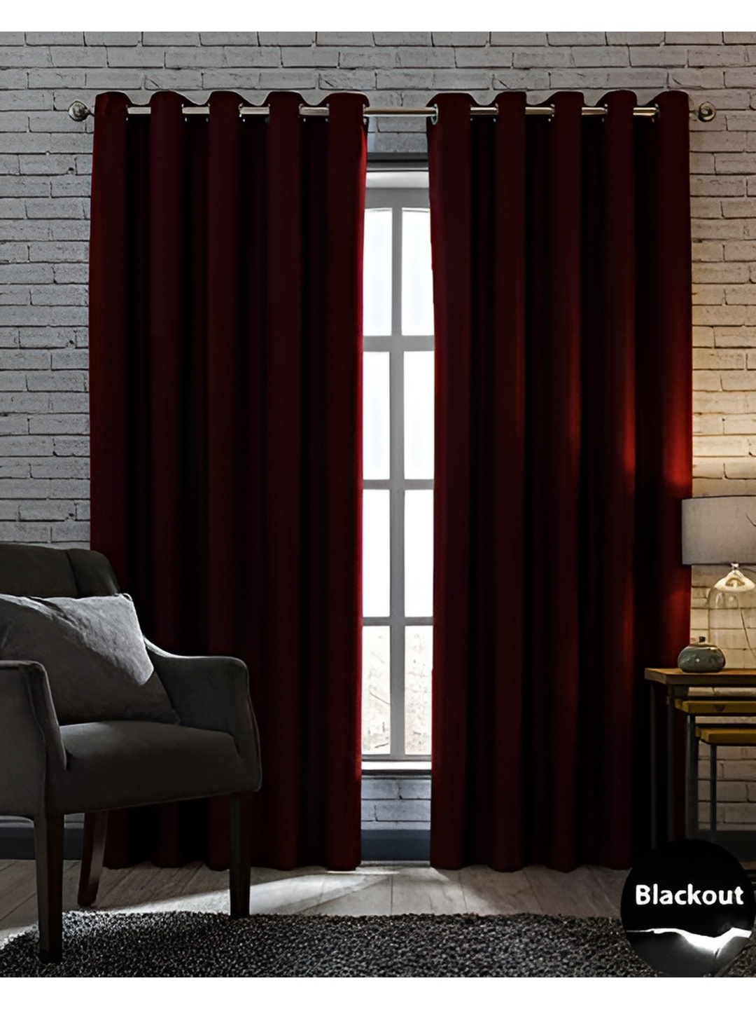

Nefertiti Home Maroon 2 Pieces Eyelet Room Darkening Door Curtain