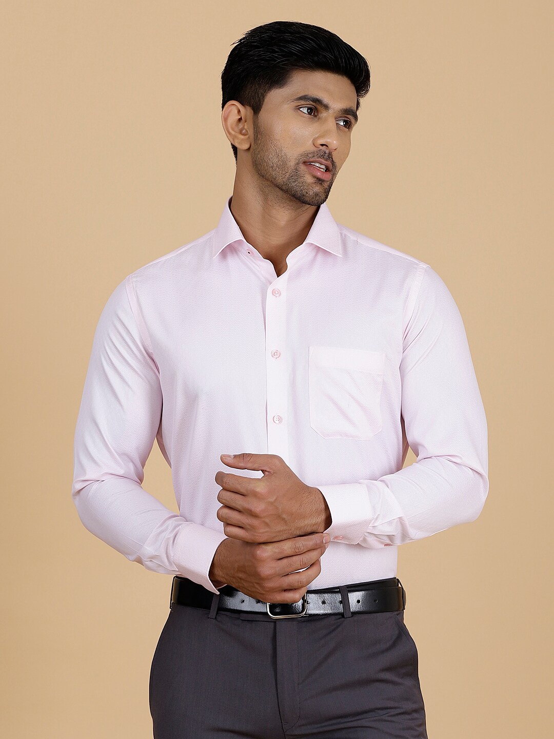 

Greenfibre Slim Fit Geometric Print Spread Collar Cotton Formal Shirt, Pink