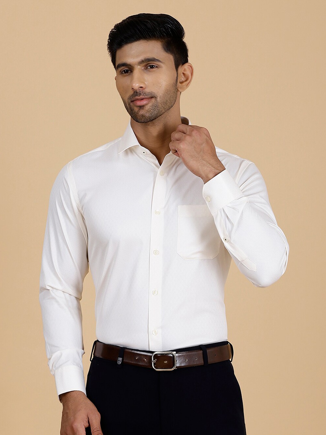 

Greenfibre Slim Fit Spread Collar Cotton Formal Shirt, Yellow