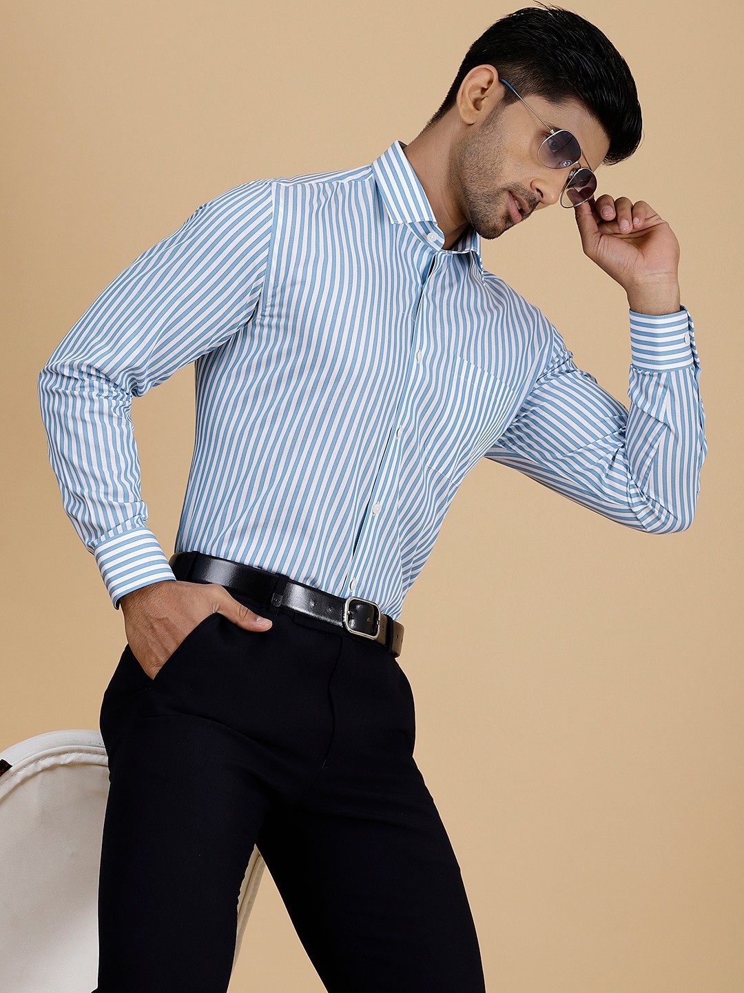 

JADE BLUE Striped Cotton Formal Shirt