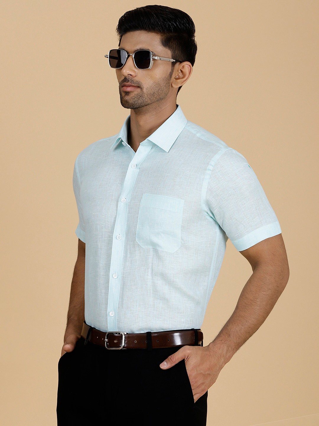 

JADE BLUE Spread Collar Linen Formal Shirt