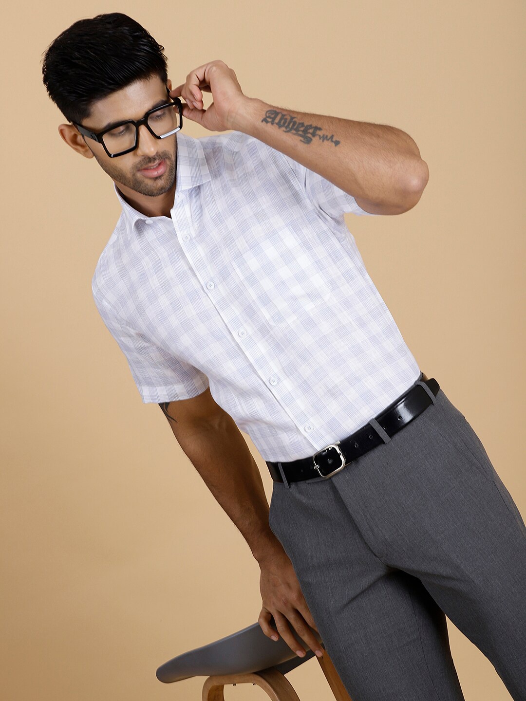 

JADE BLUE Checked Linen Formal Shirt, Purple