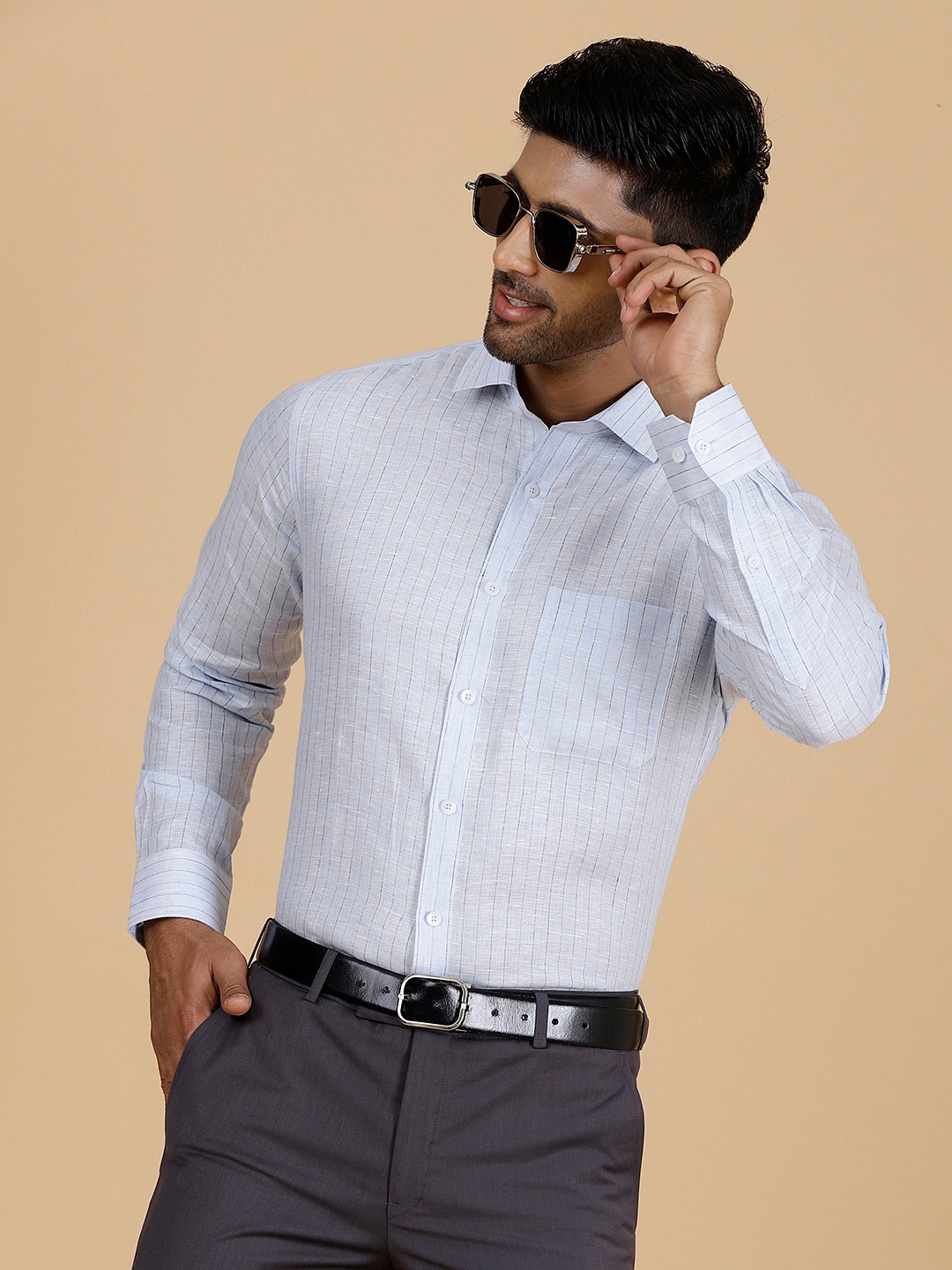 

JADE BLUE Striped Linen Formal Shirt