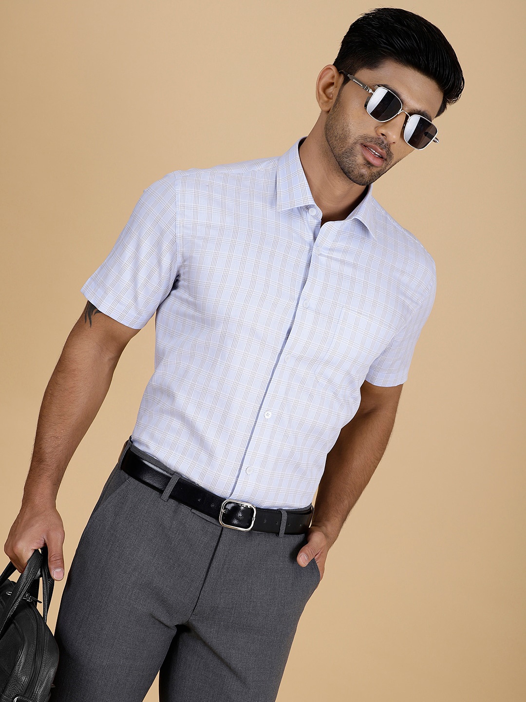

JADE BLUE Cotton Checked Formal Shirt
