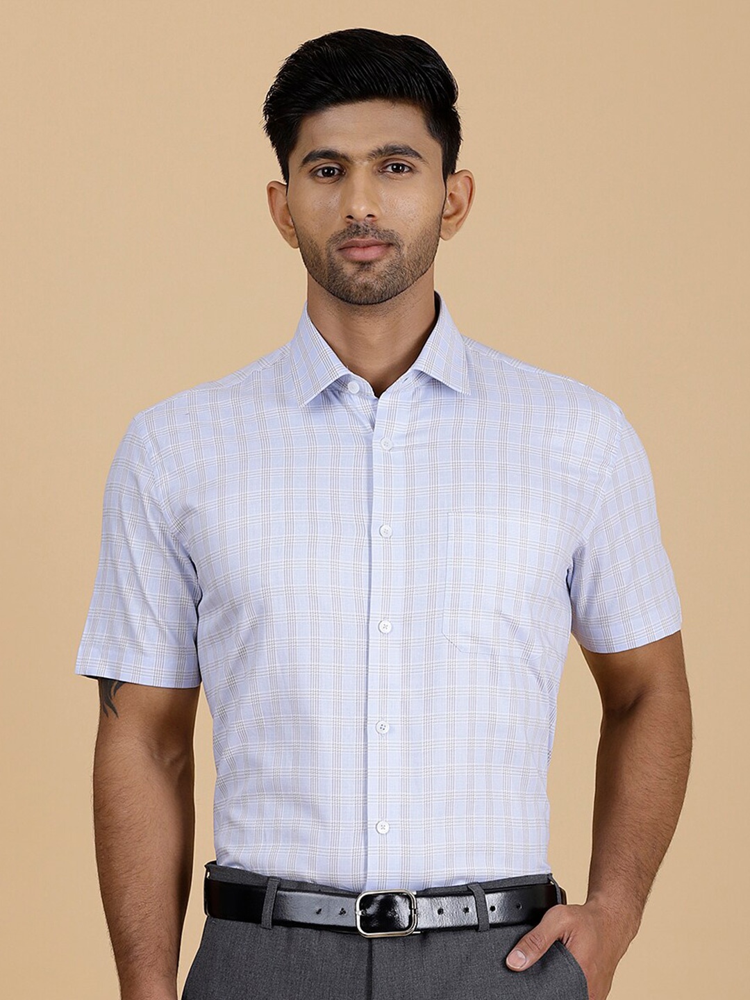 

JADE BLUE Checked Cotton Formal Shirt