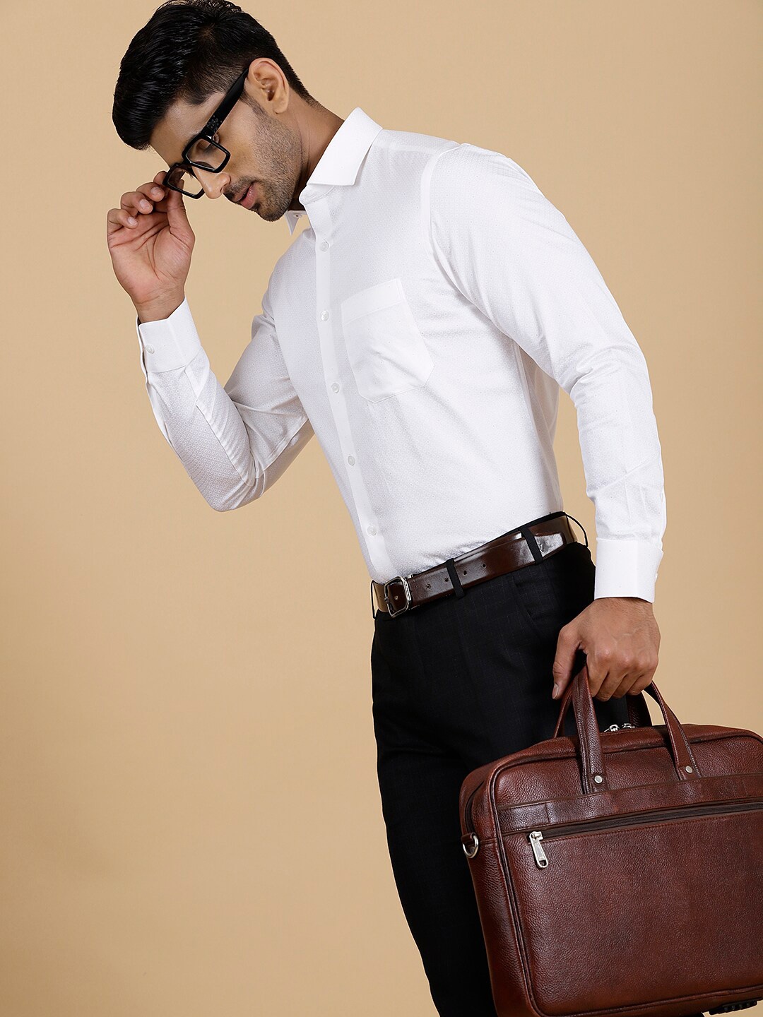 

METAL Slim Fit Micro Ditsy Printed Cotton Formal Shirt, White