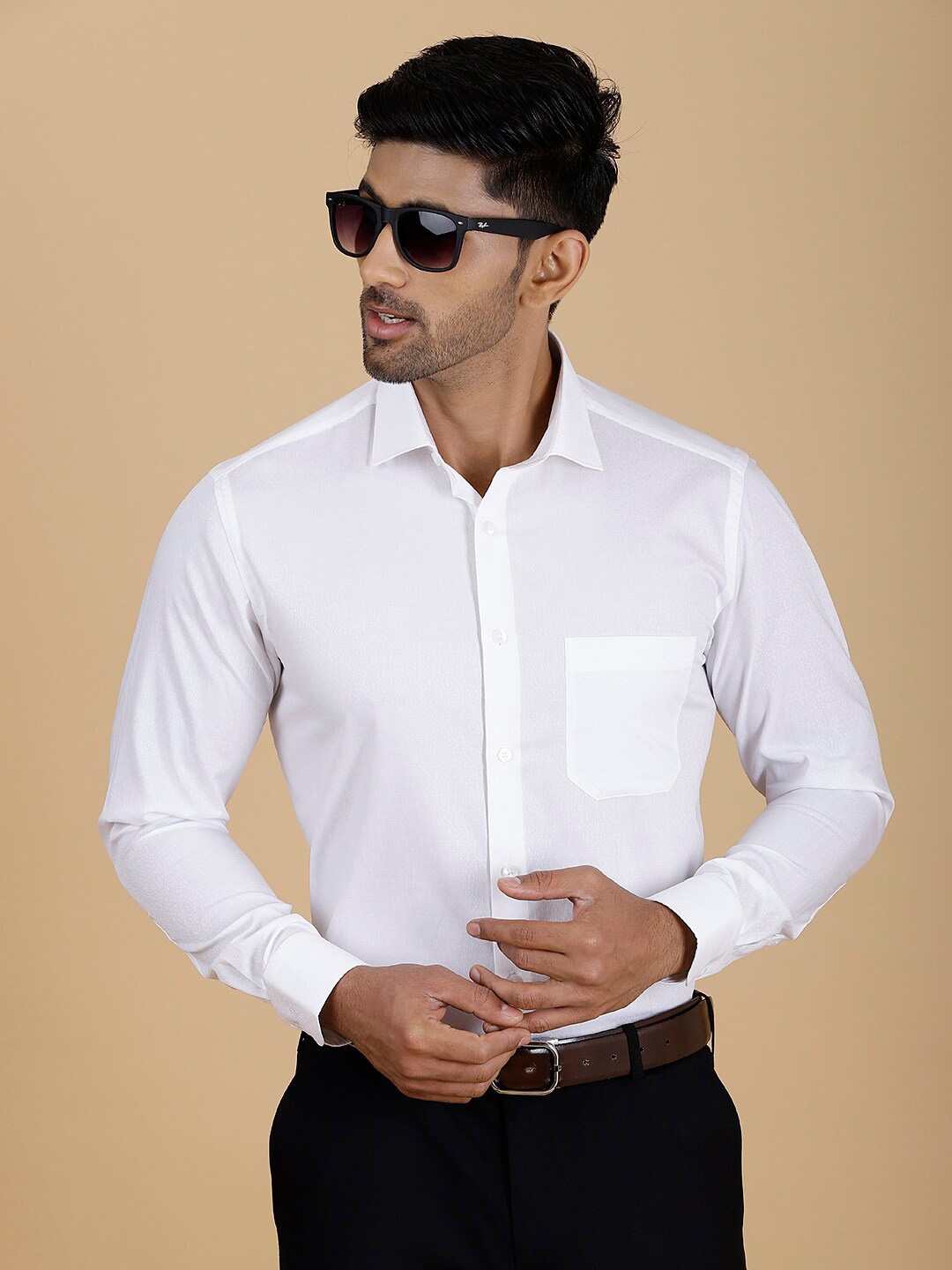 

METAL Slim Fit Spread Collar Long Sleeves Cotton Formal Shirt, White