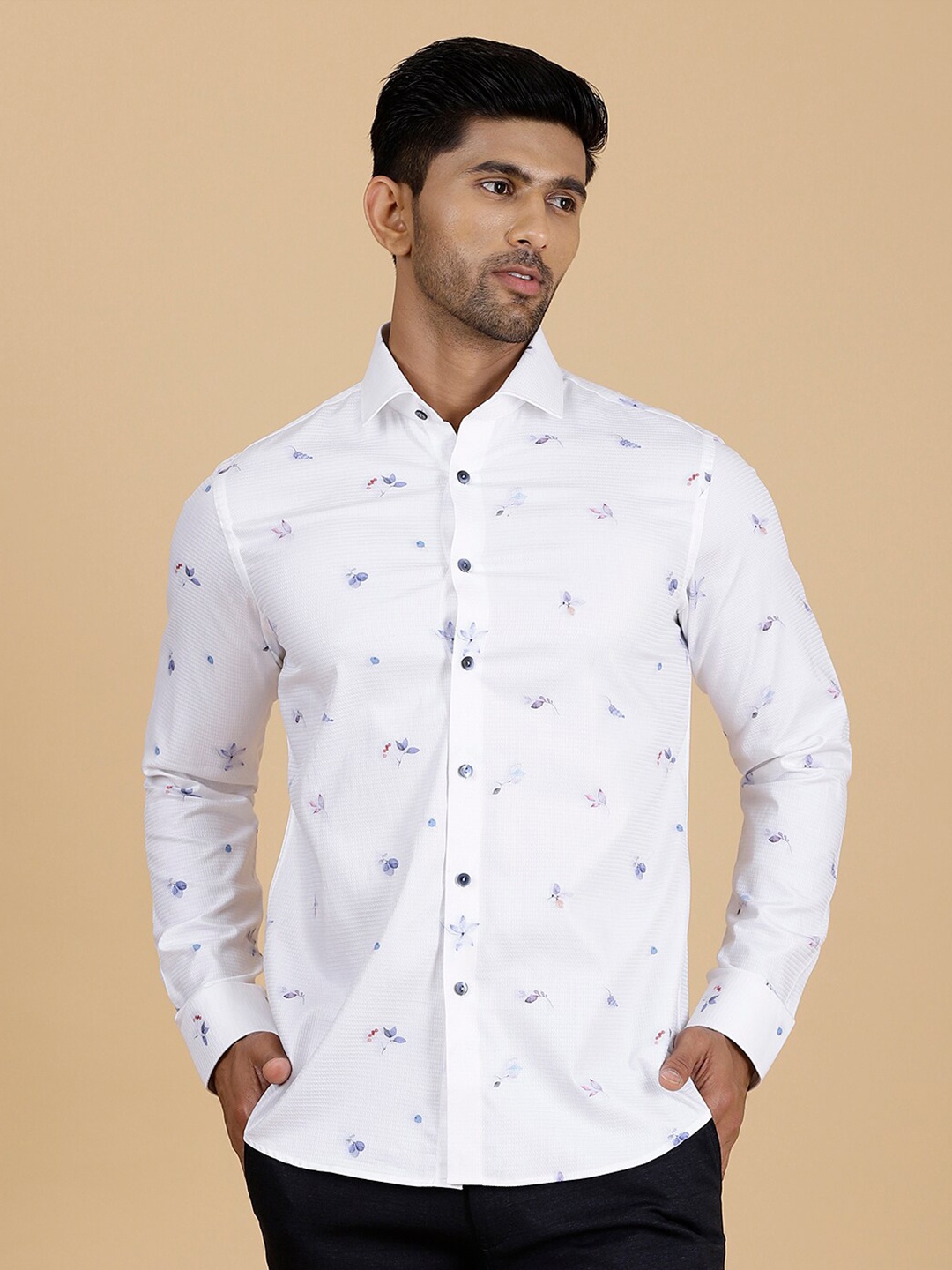 

WYRE Slim Fit Printed Spread Collar Party Shirt, White