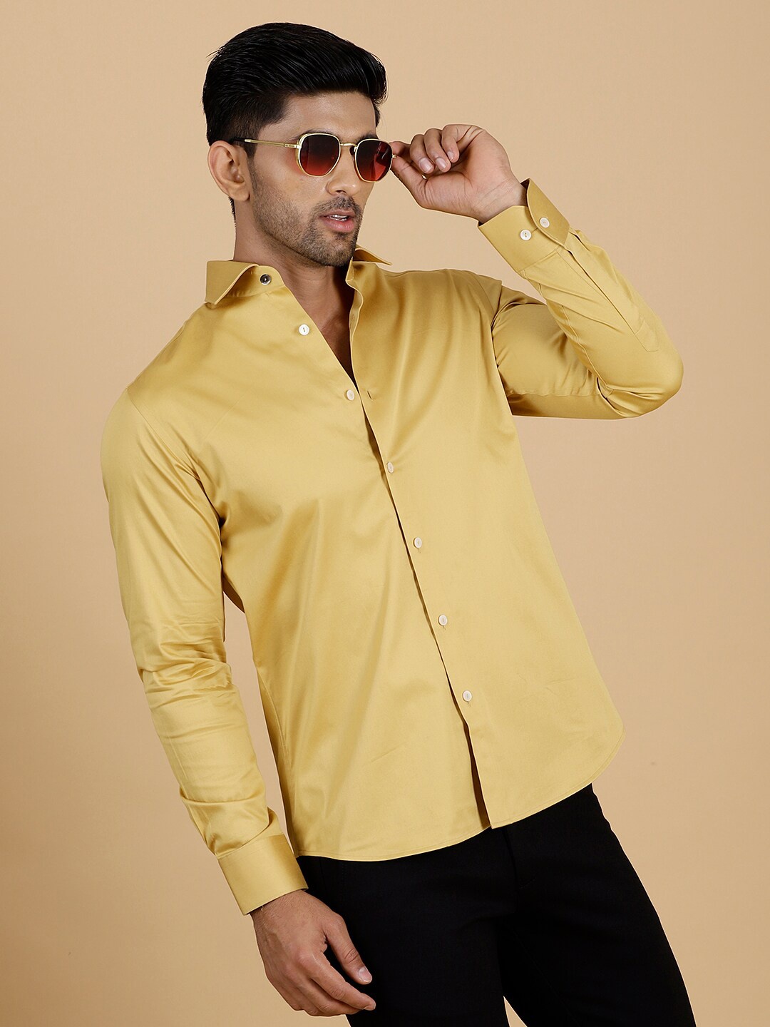 

WYRE Slim Fit Spread Collar Party Shirt, Gold