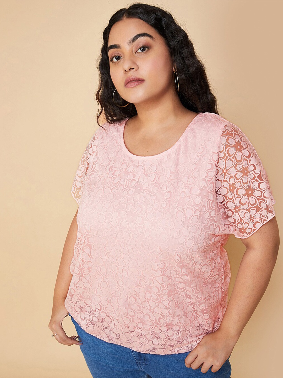 

max Plus Size Round Neck Top, Pink
