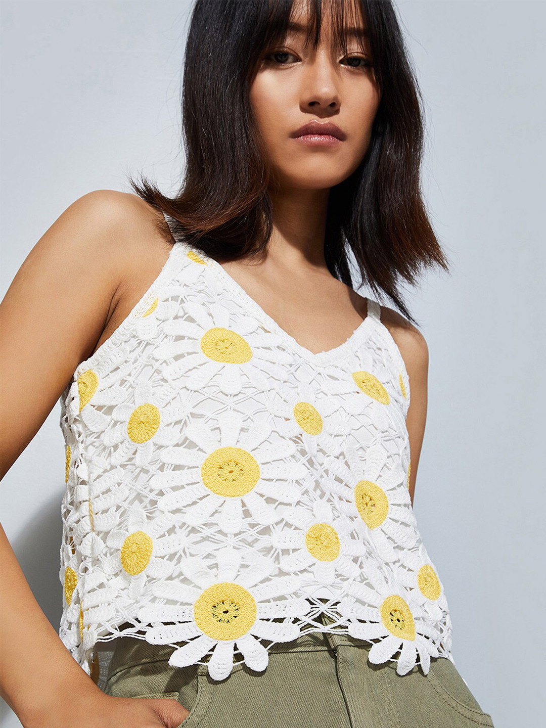 

max URB_N Women Crochet Sleeveless Top, White