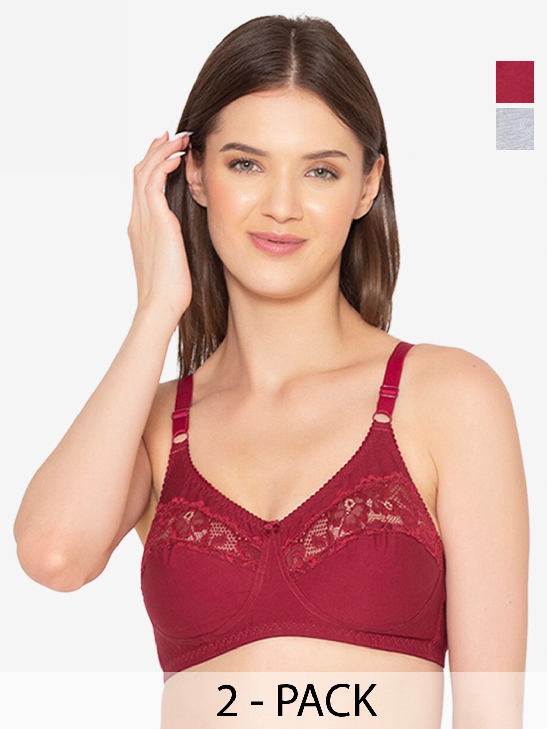 

GROVERSONS Paris Beauty Pack Of 2 Full Coverage Minimiser Bras With All Day Comfort, Maroon