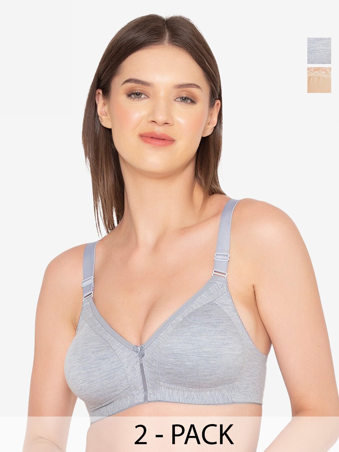 

GROVERSONS Paris Beauty Pack of 2 Full Coverage Everyday Bras with All Day Comfort, Grey
