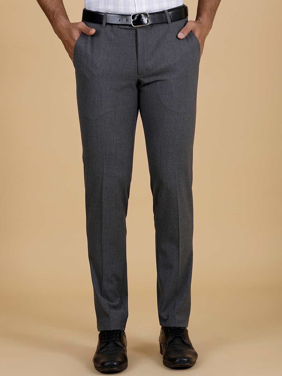 

JADE BLUE Men Mid-Rise Zip Flat-Front Slim Fit Formal Trouser, Grey