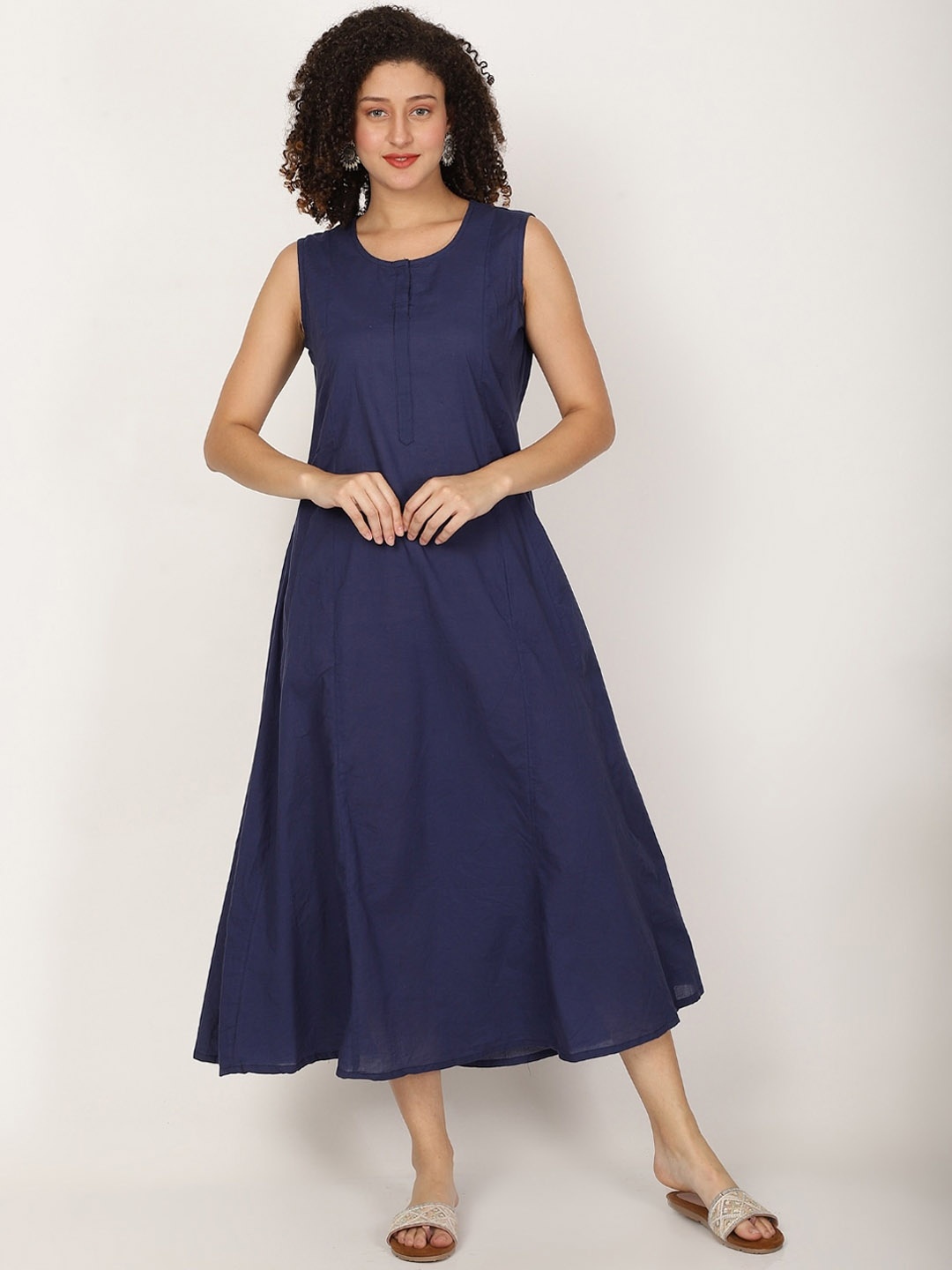 

Rue Collection Round Neck Sleeveless A Line Kurta, Blue