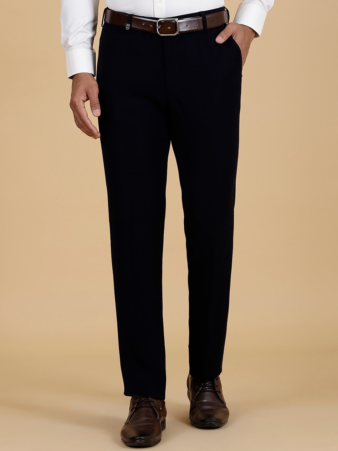 

JB STUDIO Men Mid Rise Slim Fit Formal Trouser, Navy blue