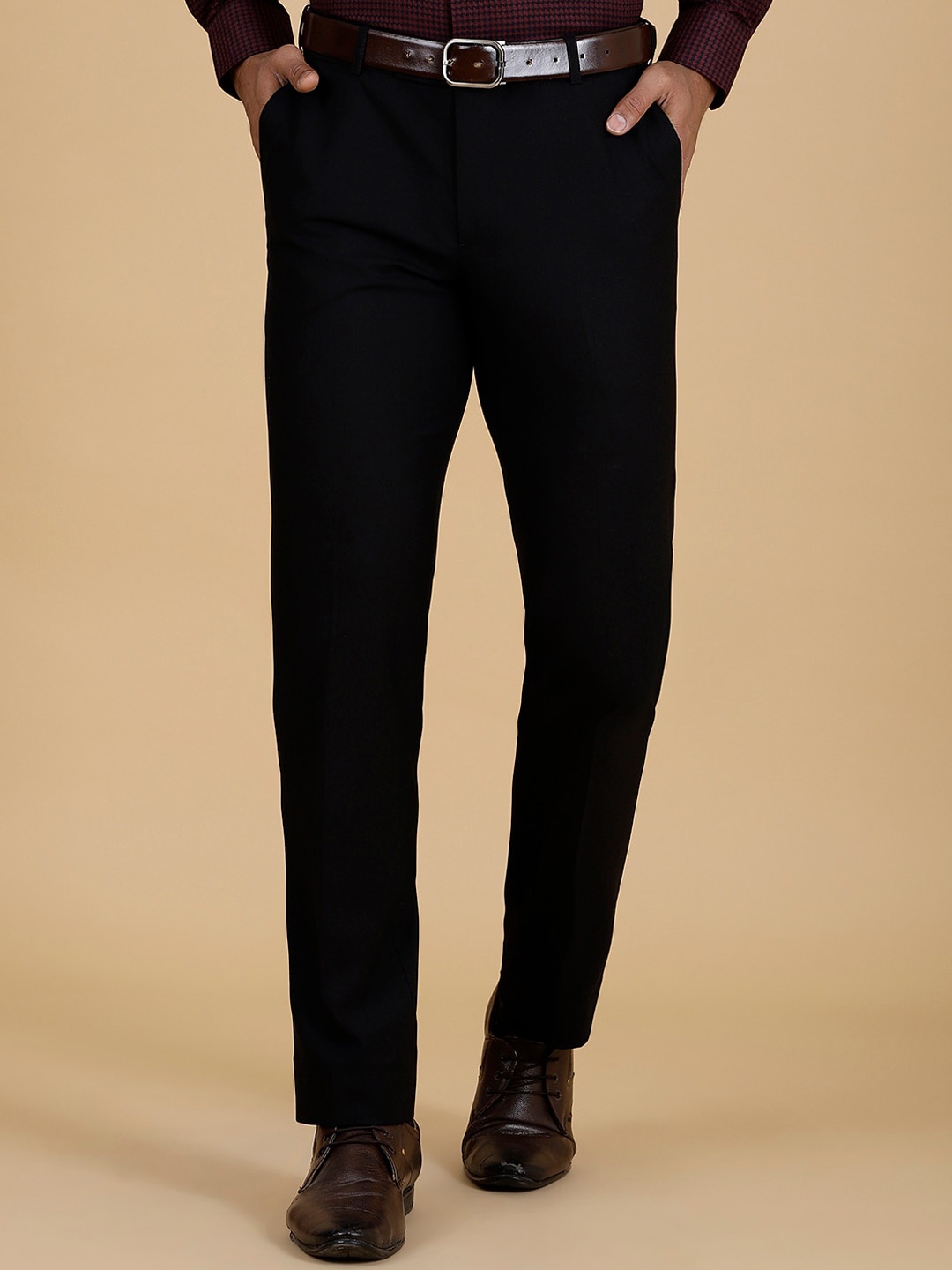 

METAL Men Slim Fit Formal Trousers, Black