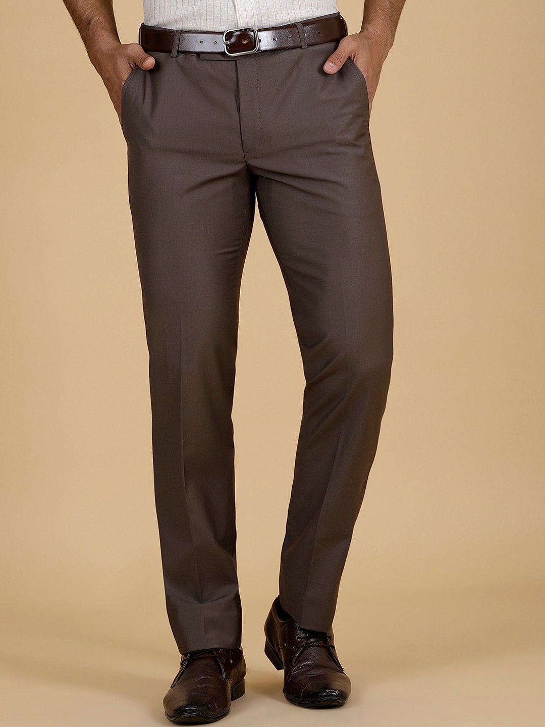 

METAL Men Slim Fit Formal Trousers, Brown