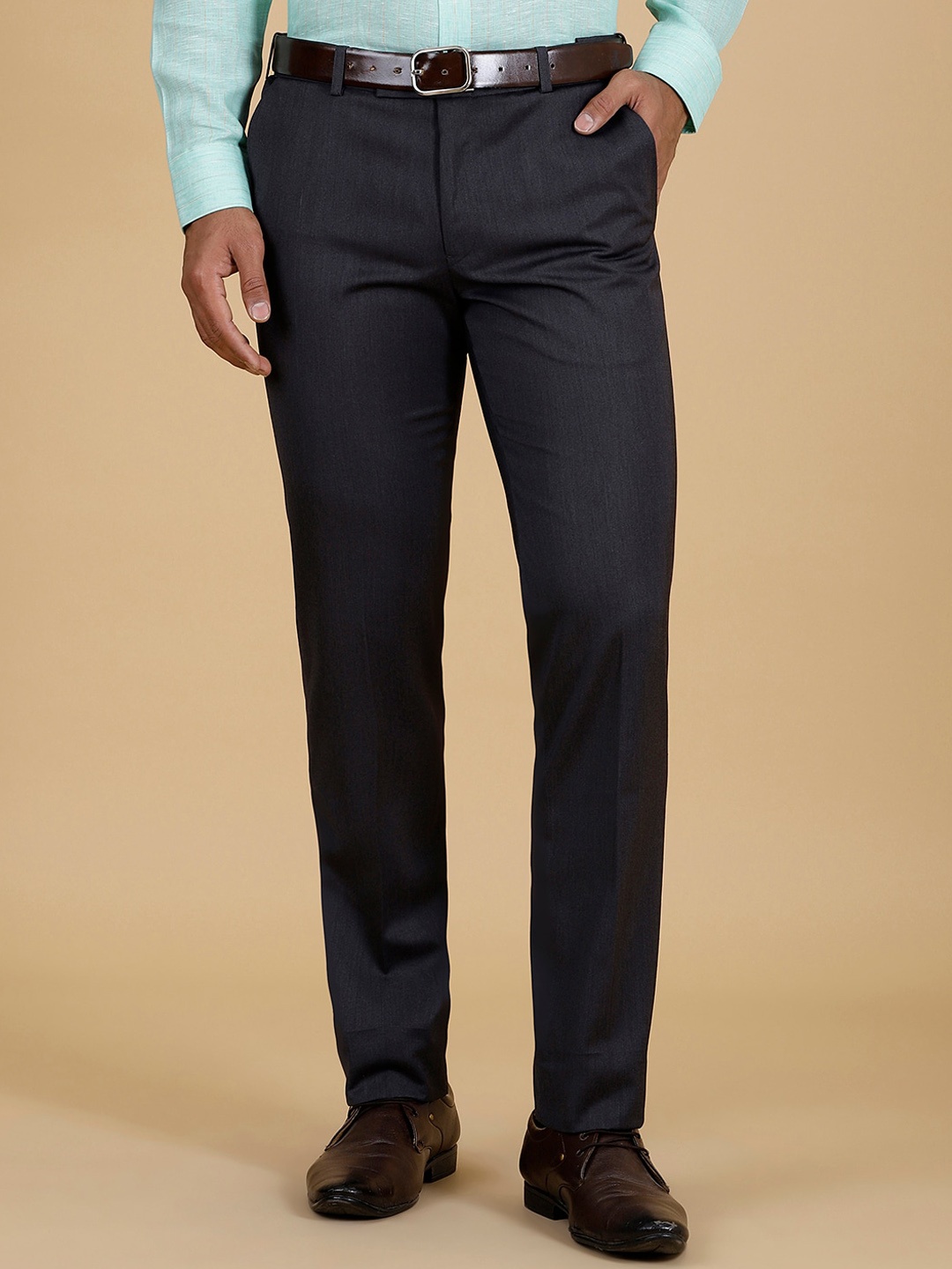 

METAL Men Slim Fit Formal Trousers, Grey