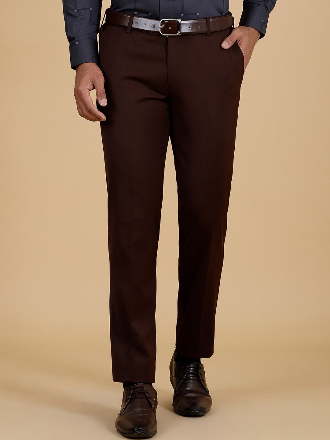 

METAL Men Slim Fit Formal Trousers, Brown