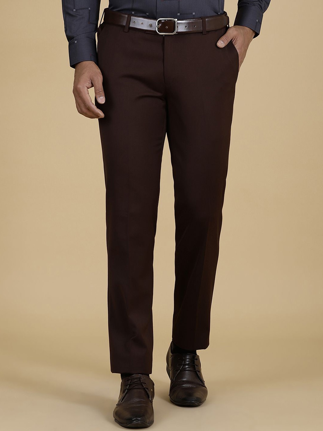 

METAL Slim Fit Mid-Rise Formal Trousers, Brown