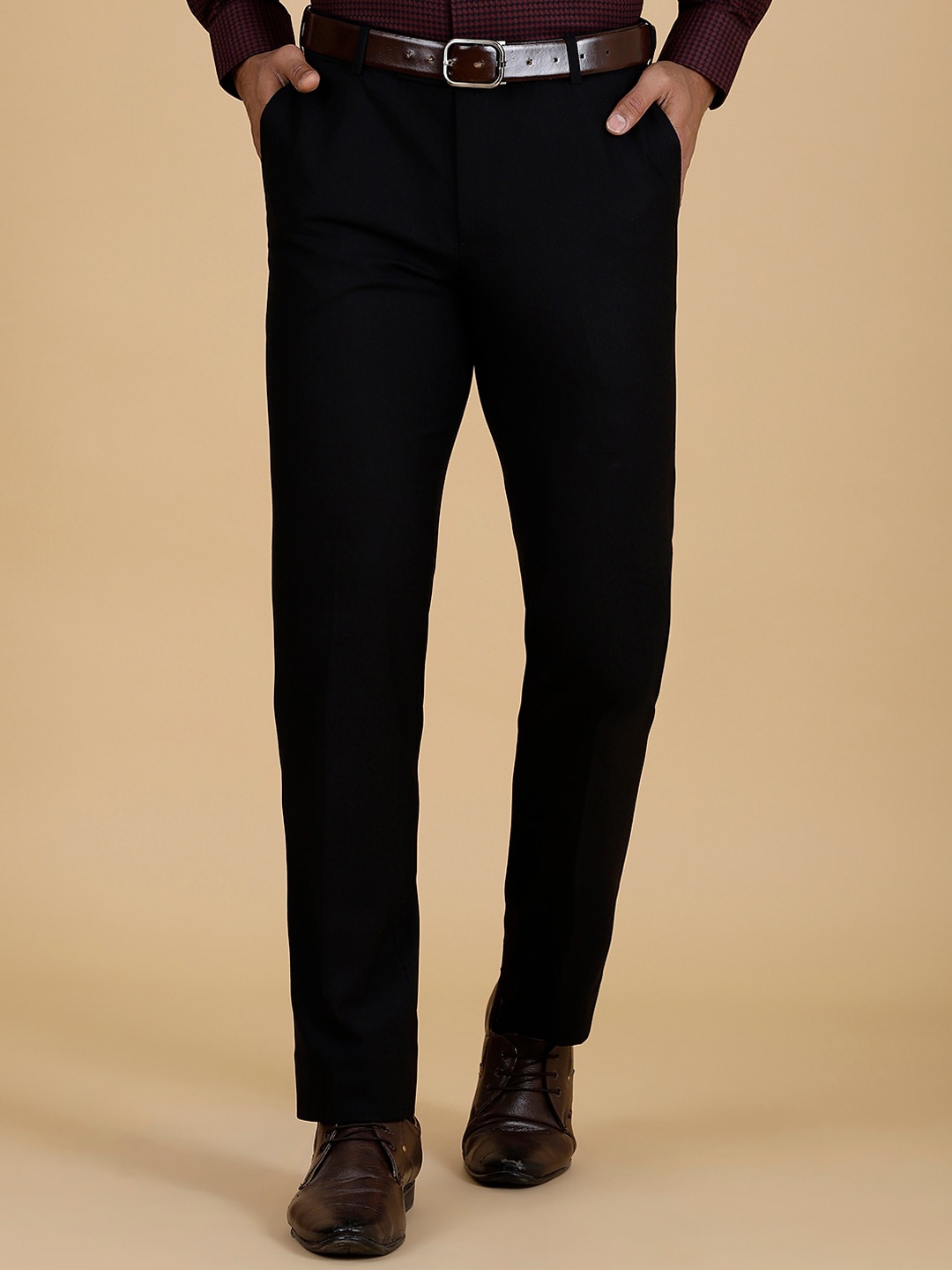 

METAL Men Slim Fit Formal Trousers, Black