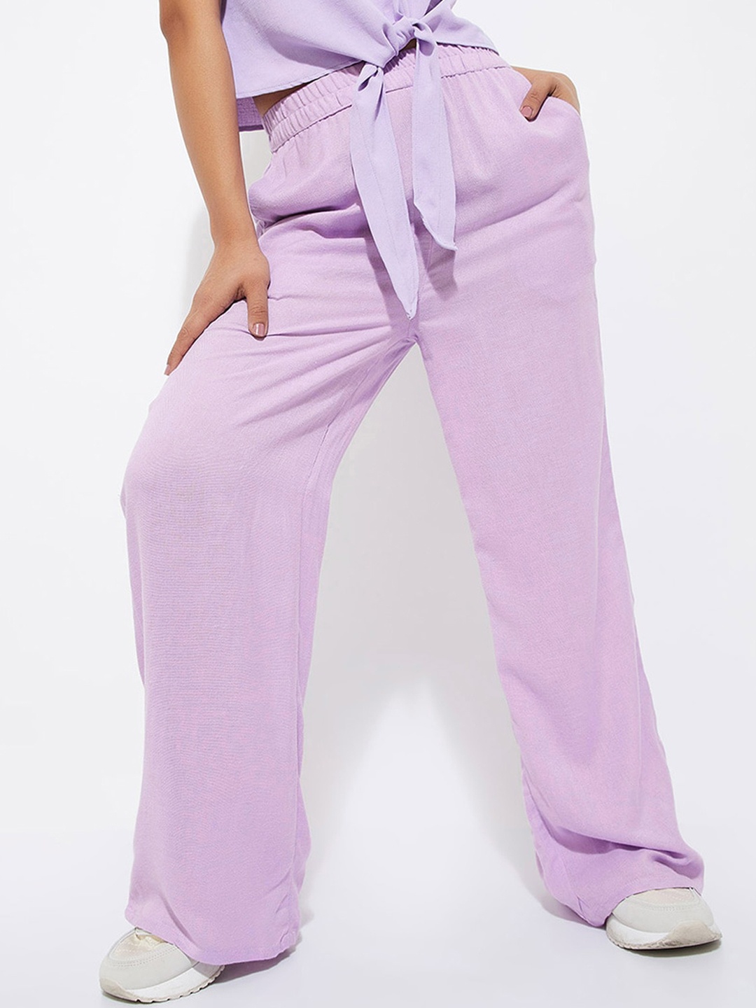 

max URB_N Women Solid Relaxed Fit Trousers, Purple