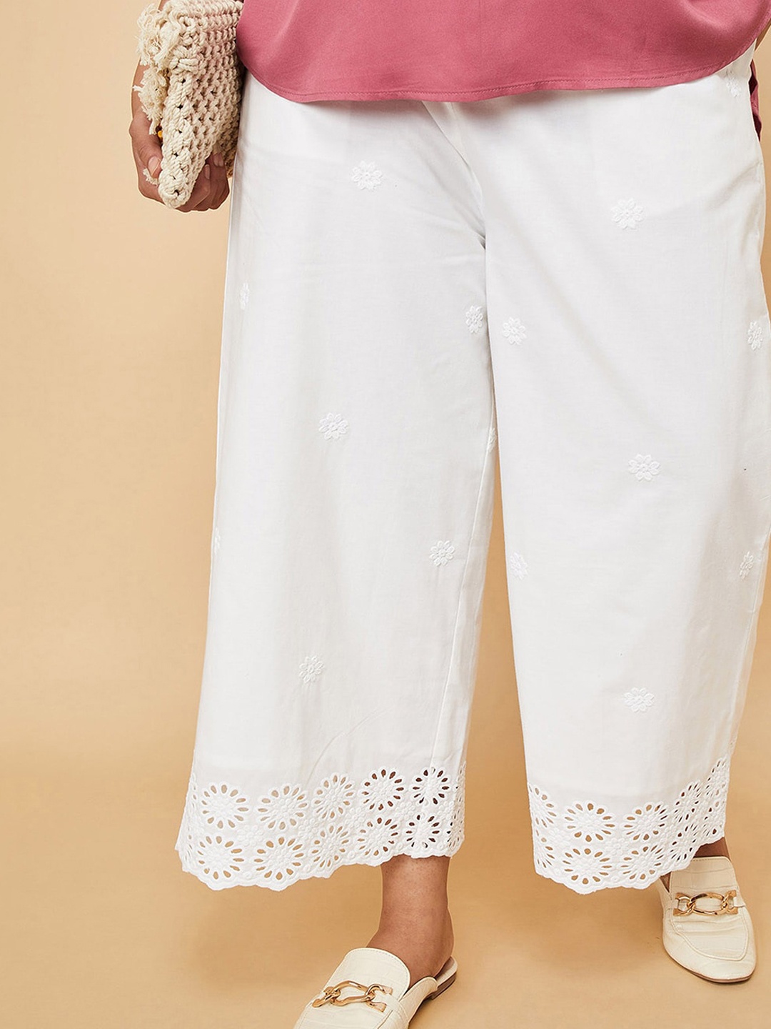 

max Regular Fit Mid-Rise Cotton Parallel Trousers, White