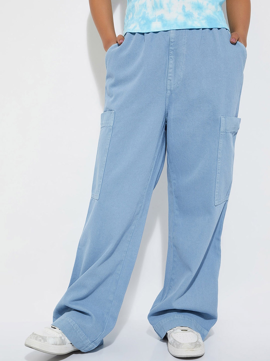 

max URB_N Women Solid Paperbag Waist Trousers, Blue