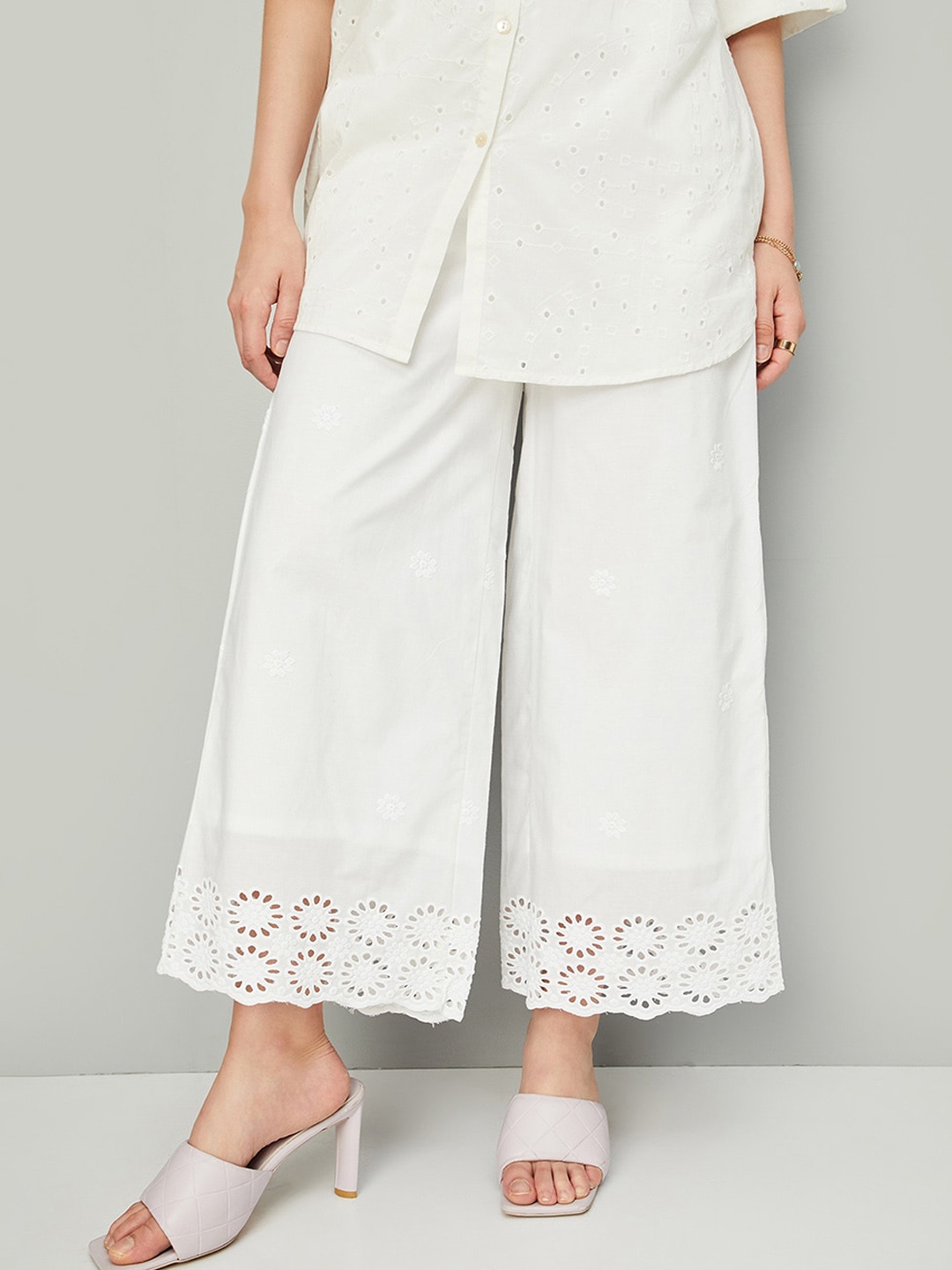 

max Women Cotton Cropped Wide-Leg Palazzos, White